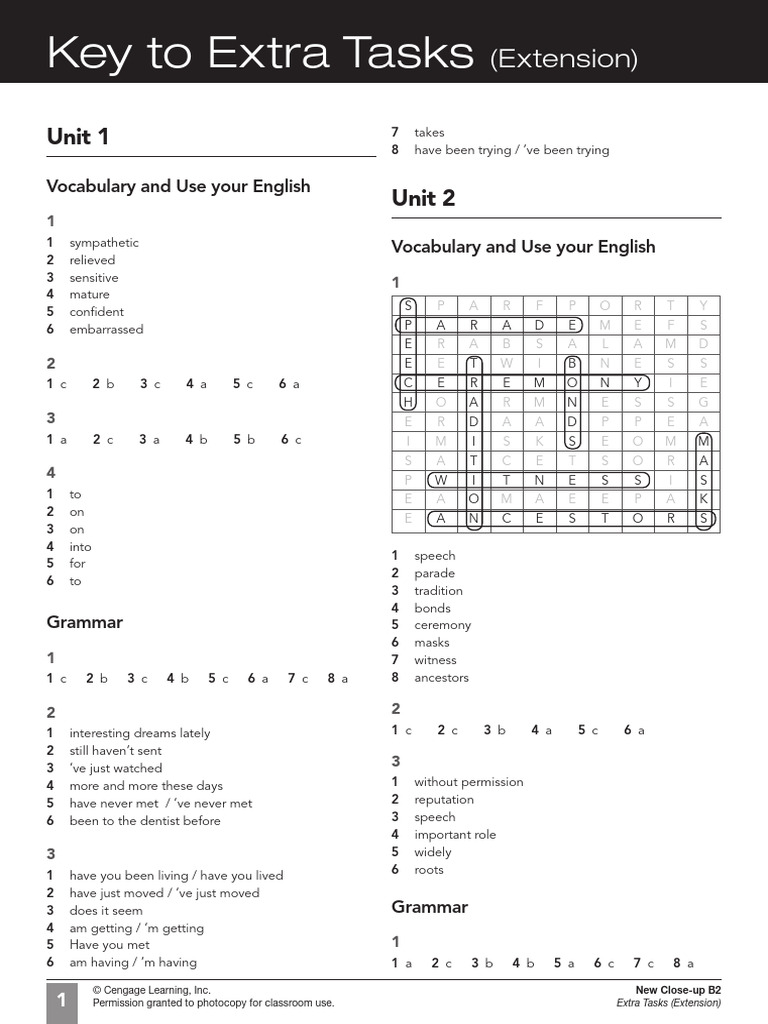 B2 Key To Extra Tasks (Extension) | PDF