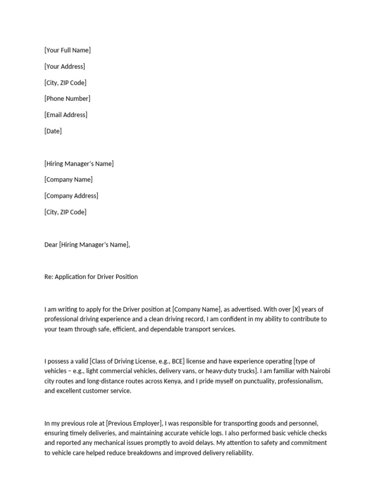 Driver Position Application Letter | PDF