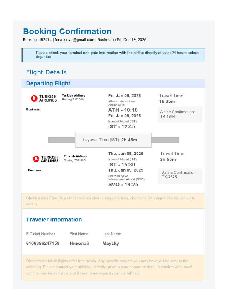 Booking Confirmation: Flight Details | PDF