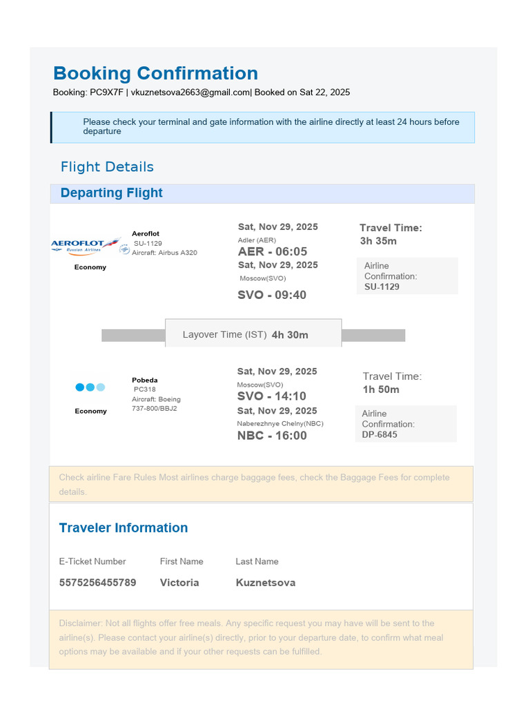 Flight Booking Confirmation for Victoria | PDF