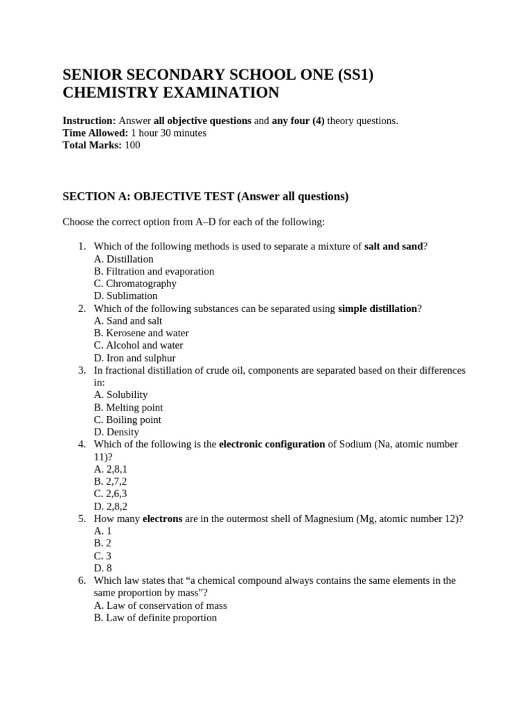 Ss1 Chemistry | PDF | Chemical Substances | Chemical Elements