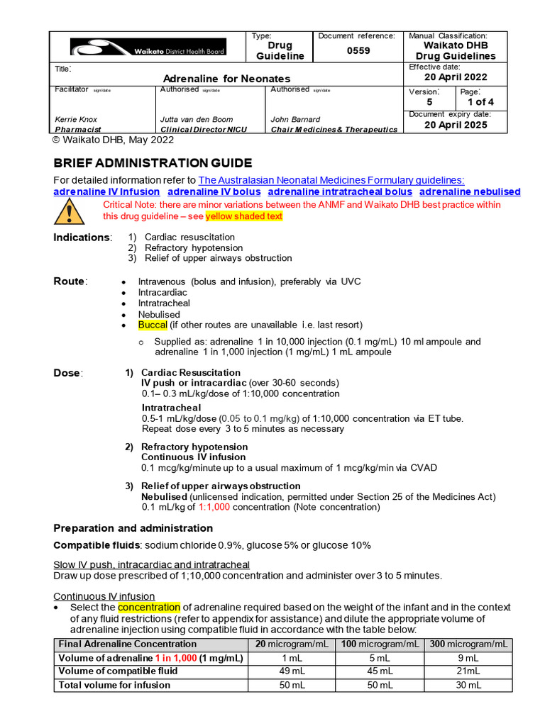 Adrenaline Guidelines for Neonates | PDF | Intravenous Therapy ...