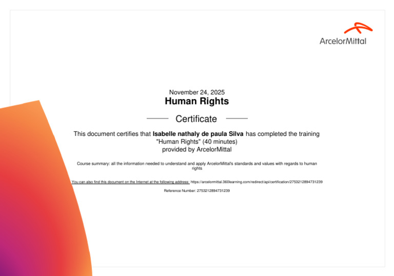 Human Rights Training Certificate | PDF