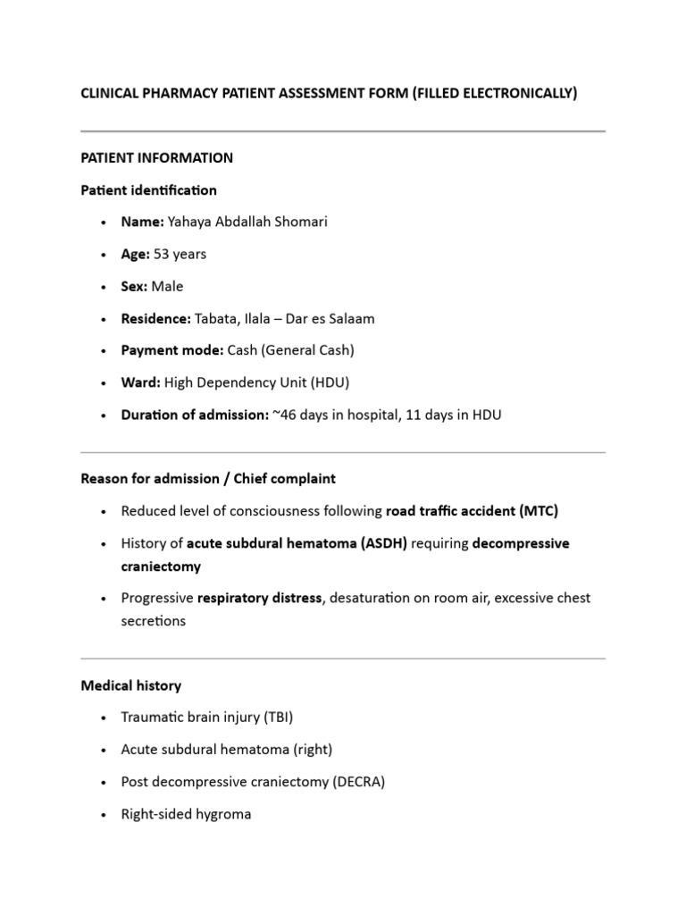 Clinical Pharmacy Assessment for HDU Patient | PDF | Pneumonia ...