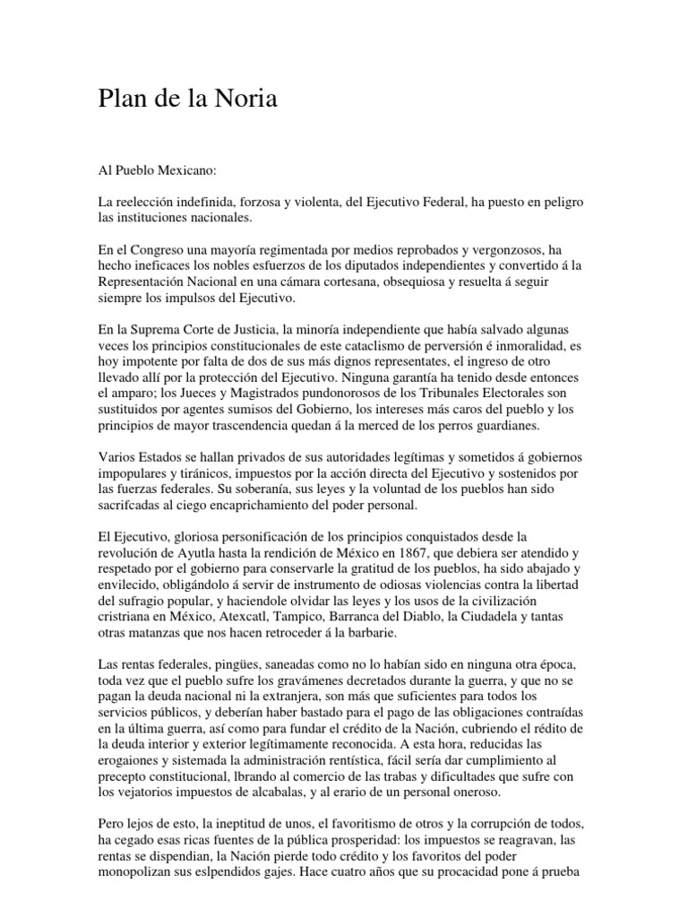 Plan de La Noria Política Gobierno