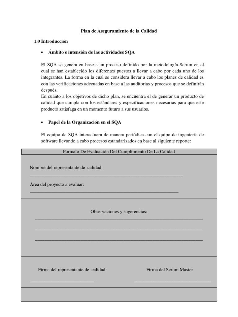 Plan de Aseguramiento de La Calidad SQA | PDF | Software | Calidad ...
