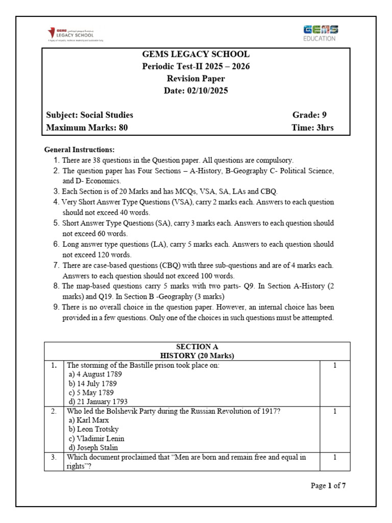 Grade 9 Social Studies Revision Paper | PDF | Indus River | French ...