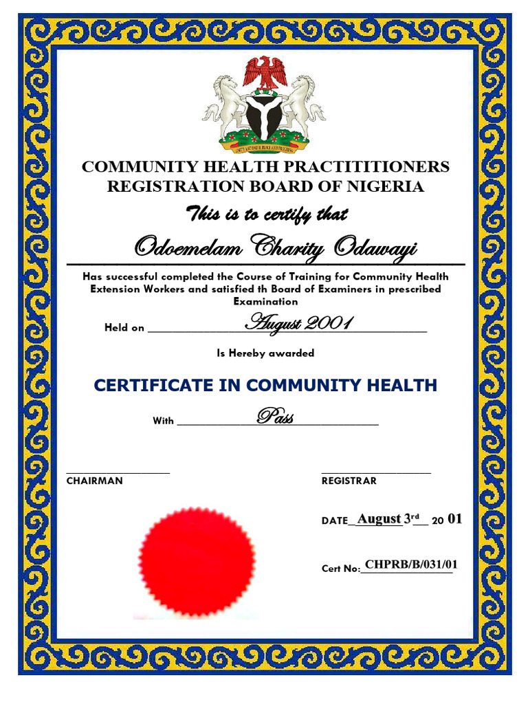 Community Health Certificate Nigeria | PDF