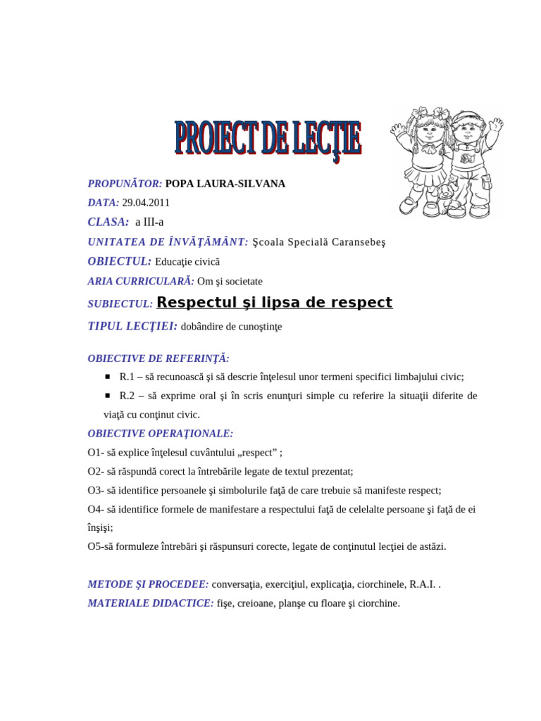 Respectul Si Lipsa de Respect - Doc Gr. I | PDF