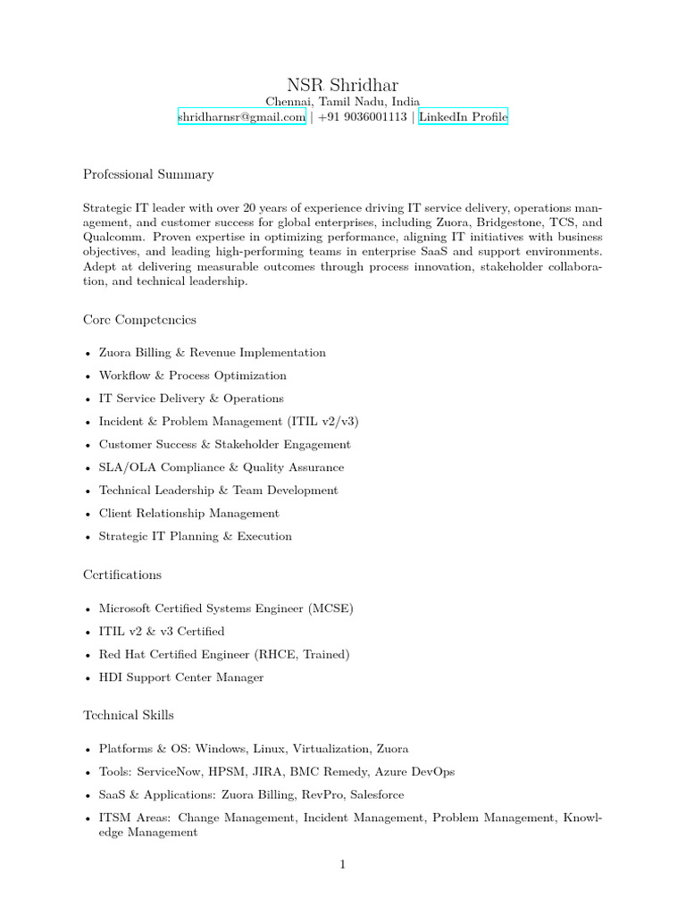 NSR Shridhar - Latest | PDF | Performance Indicator | Computing