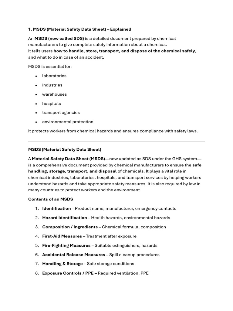 Understanding MSDS for Chemical Safety | PDF | Personal Protective ...