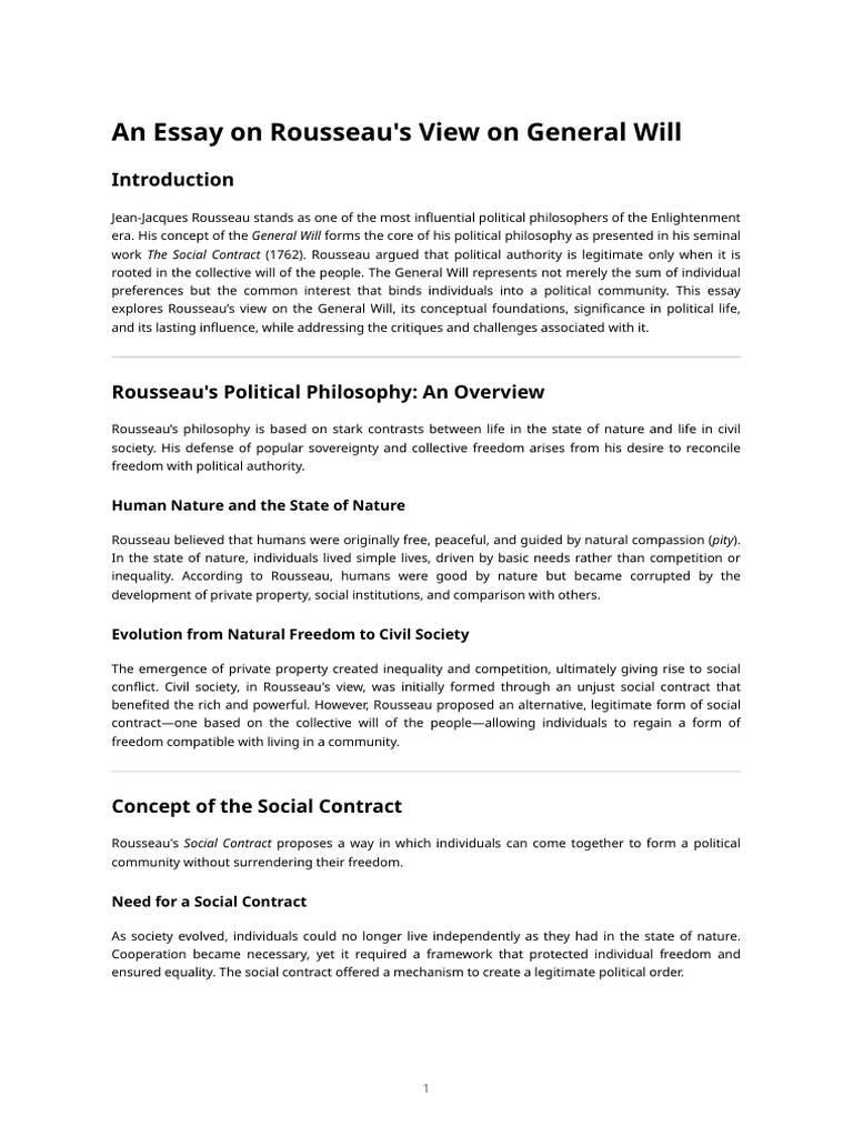 Rousseau's General Will Explained | PDF | Social Contract | Jean ...