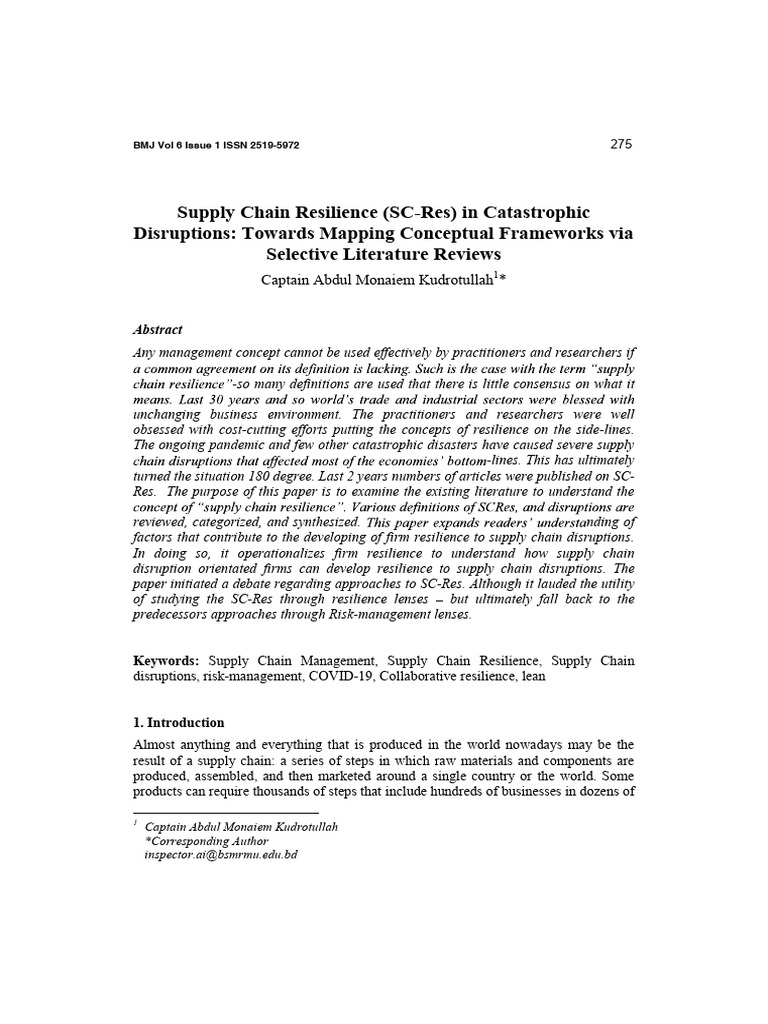Supply Chain Resilience Frameworks Review | PDF | Supply Chain ...