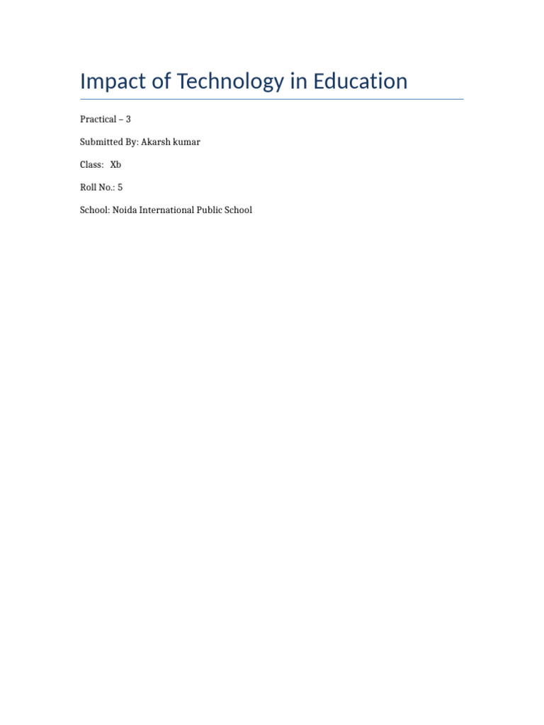 Project Report Technology in Education | PDF