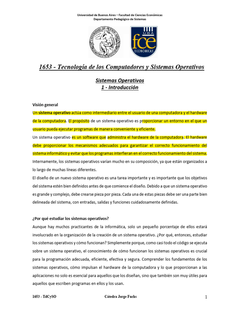 1 SS OO - Introducción | PDF | Sistema operativo | Hardware de la ...