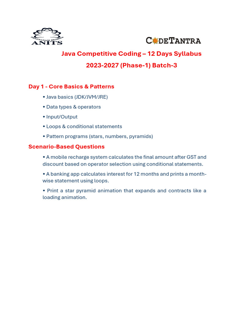 Java Coding Syllabus: 12-Day Plan | PDF | Computer Programming ...