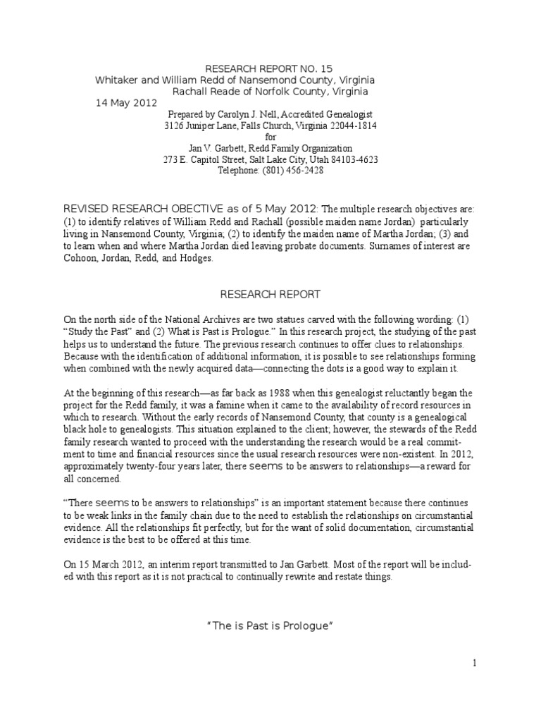 Redd Family Genealogy Research Report | PDF | Genealogy | Social ...