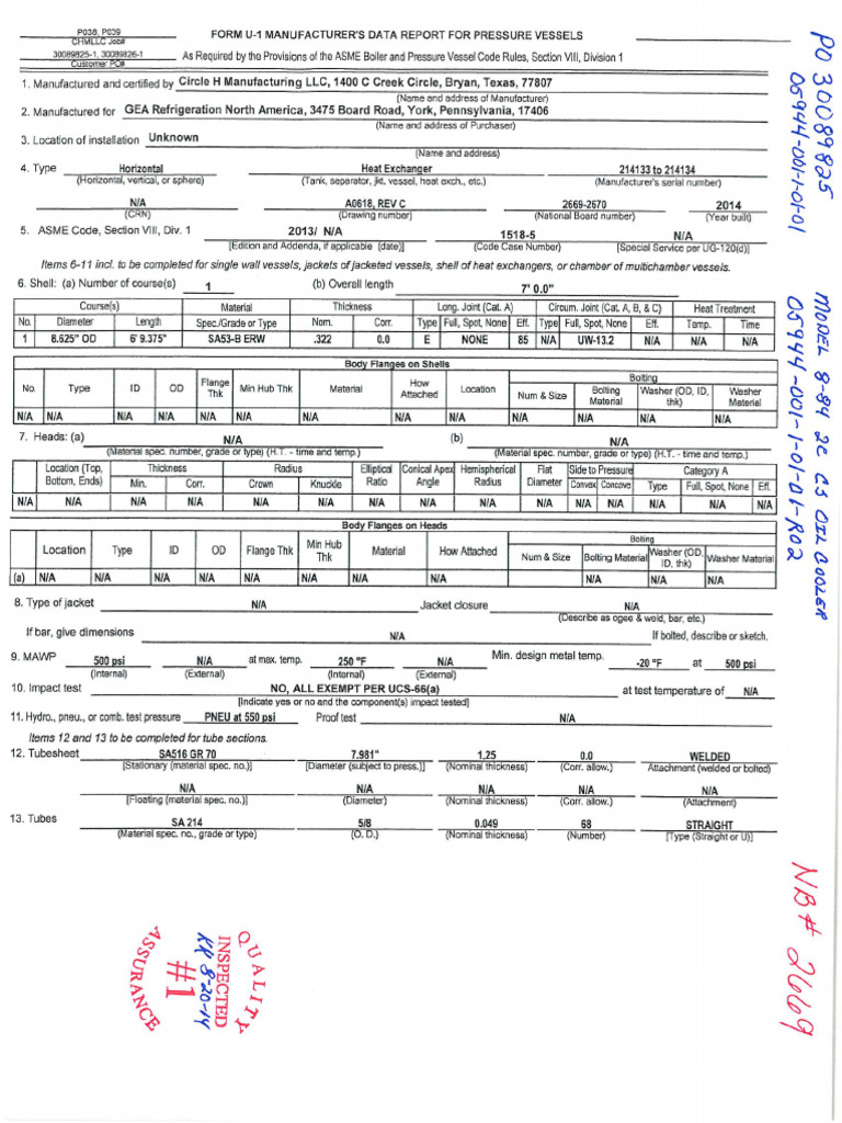 2669 CIRCLE H, Form U-1 Manufacturer's Data Report For Pressure Vessels ...