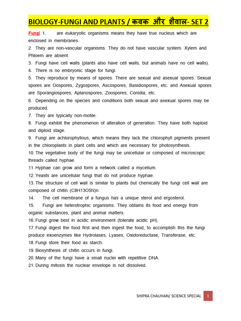 Biology Part - 2 Fungi and Plants G | PDF