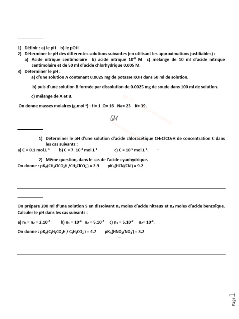 Calculs de pH en Chimie des Solutions | PDF | Ph | Acide