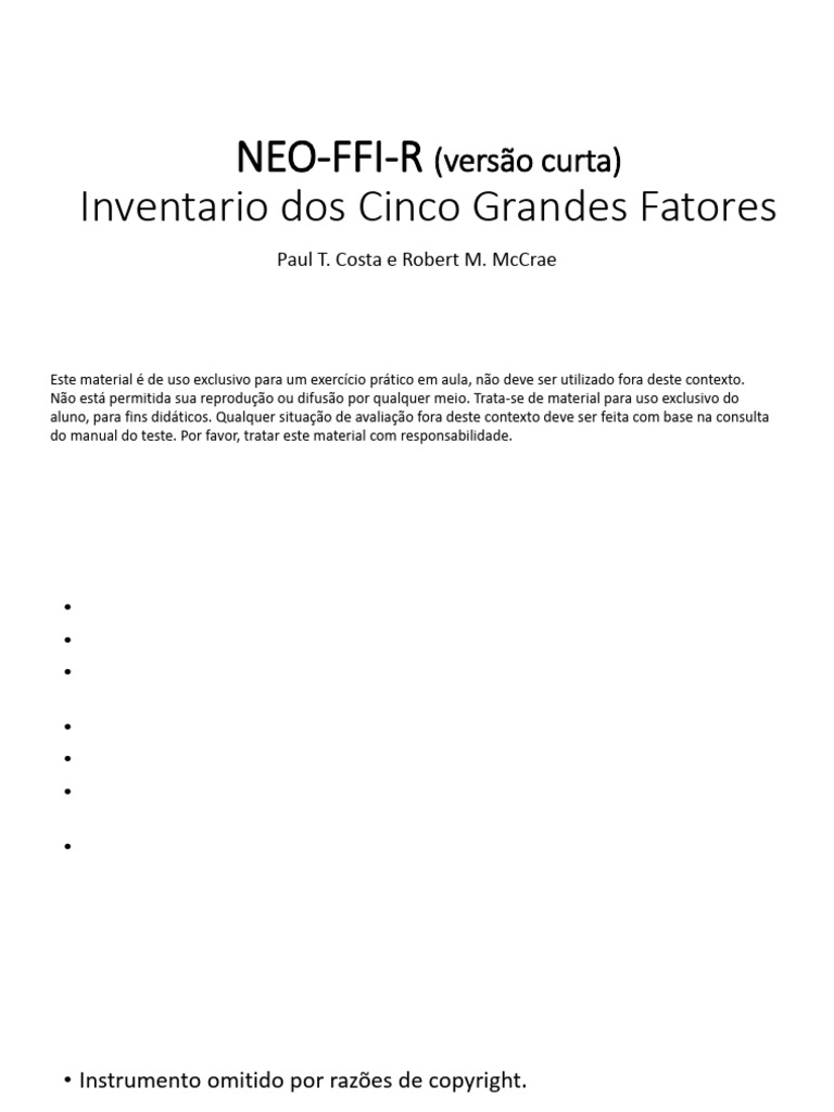 Inventário NEO-FFI-R: Big Five em Foco | PDF