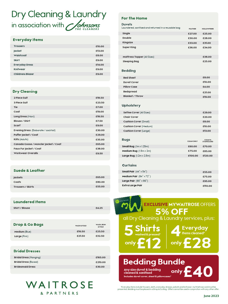 Johnsons Dry Cleaning Prices Uk Pdf