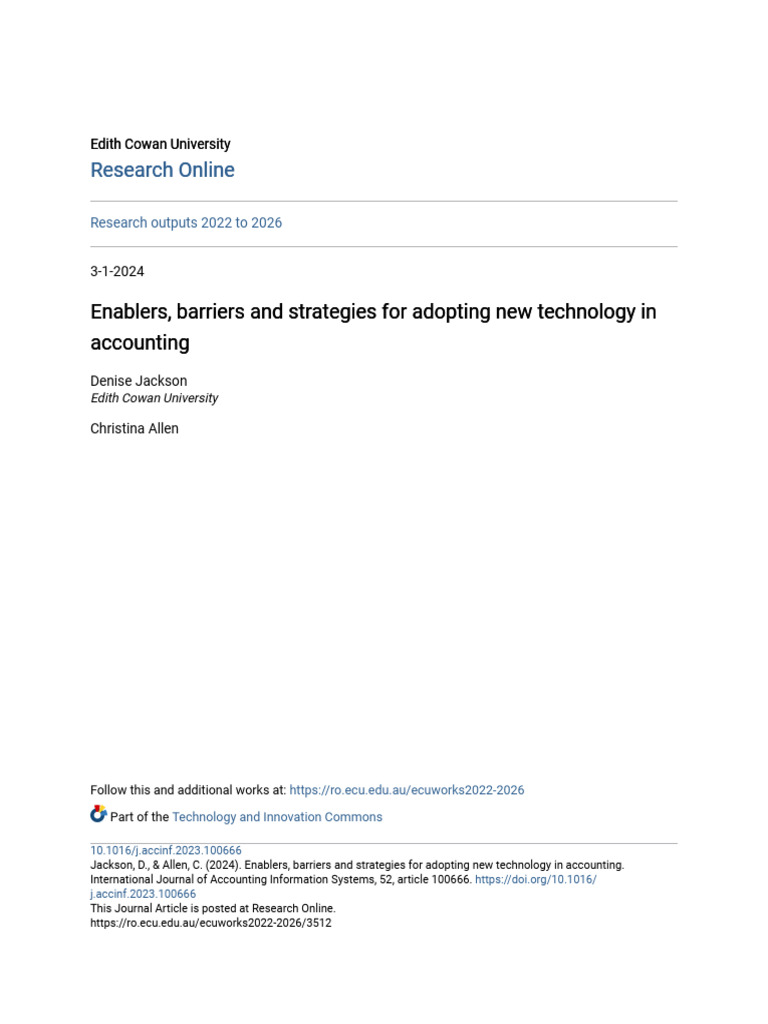 Technology Adoption in Accounting: Barriers & Strategies | PDF | Survey ...