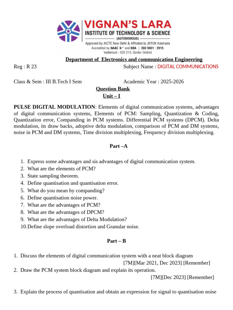 Digital Communications Question Bank 2025 | PDF | Encodings | Computer ...