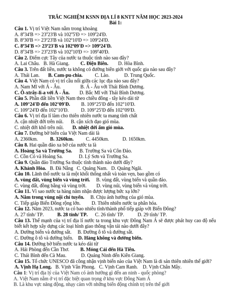 Tn Ksnn Địa 8 Kntt Qa | PDF