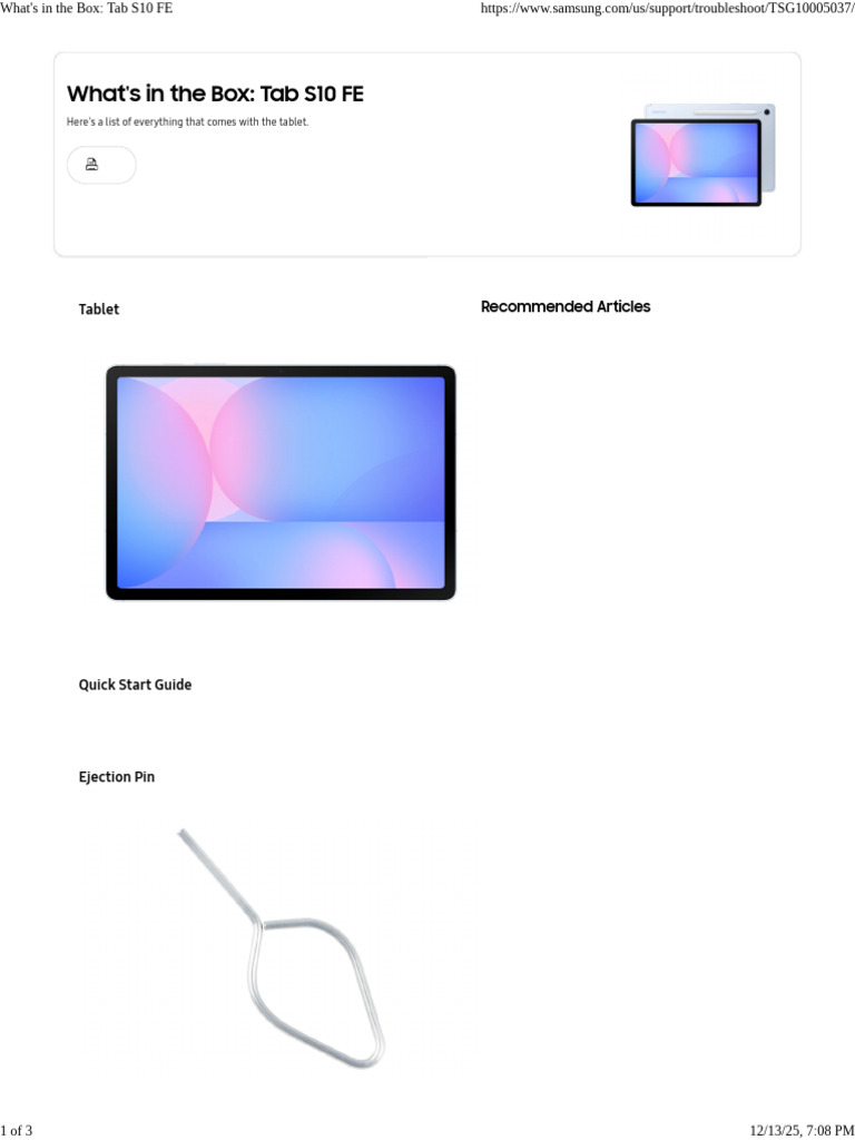 Tab S10 FE Package Contents Overview | PDF | Samsung | Tablet Computer