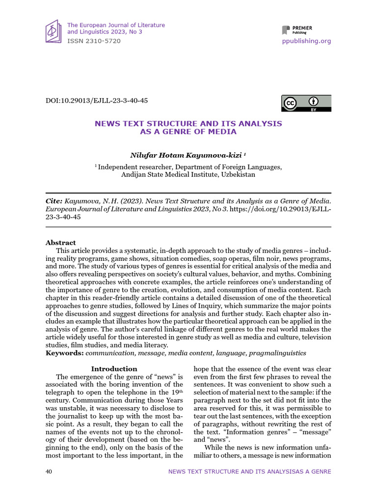 News Text Structure and Its Analysis as a Genre of Media | PDF | News ...