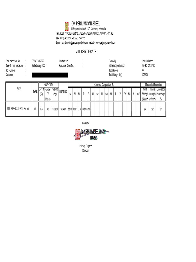 Final Inspection Report for Steel Material | PDF | Mechanical ...