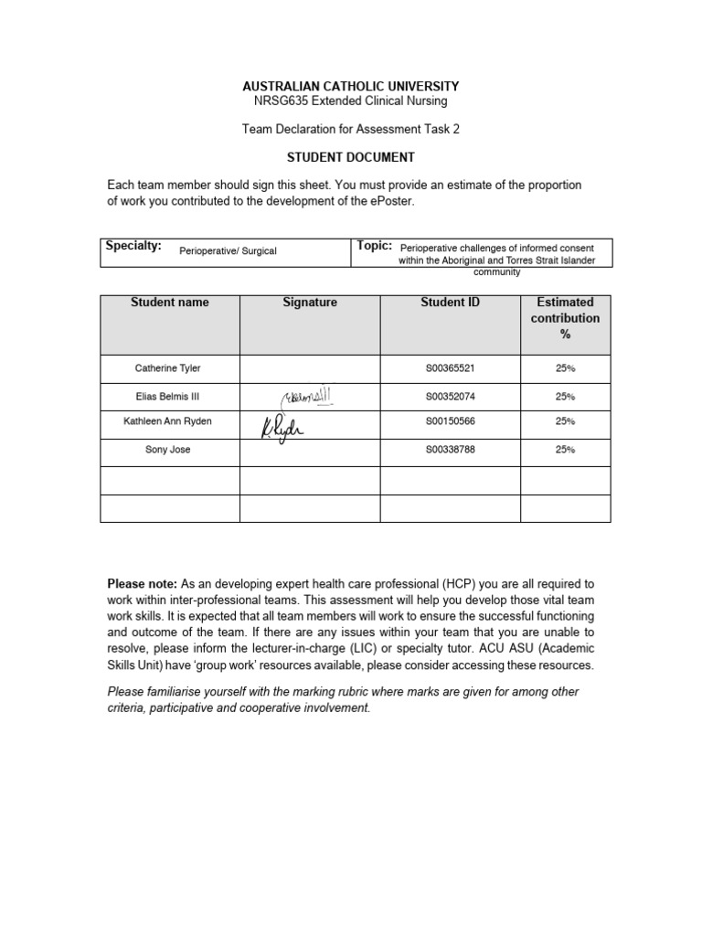 Team Declaration for Nursing Assessment | PDF