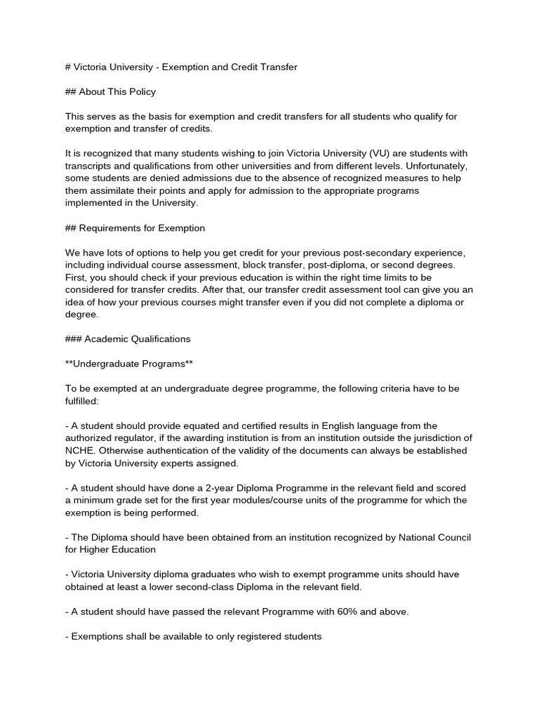 Victoria University Credit Transfer Guide | PDF | Academic Degree | Diploma