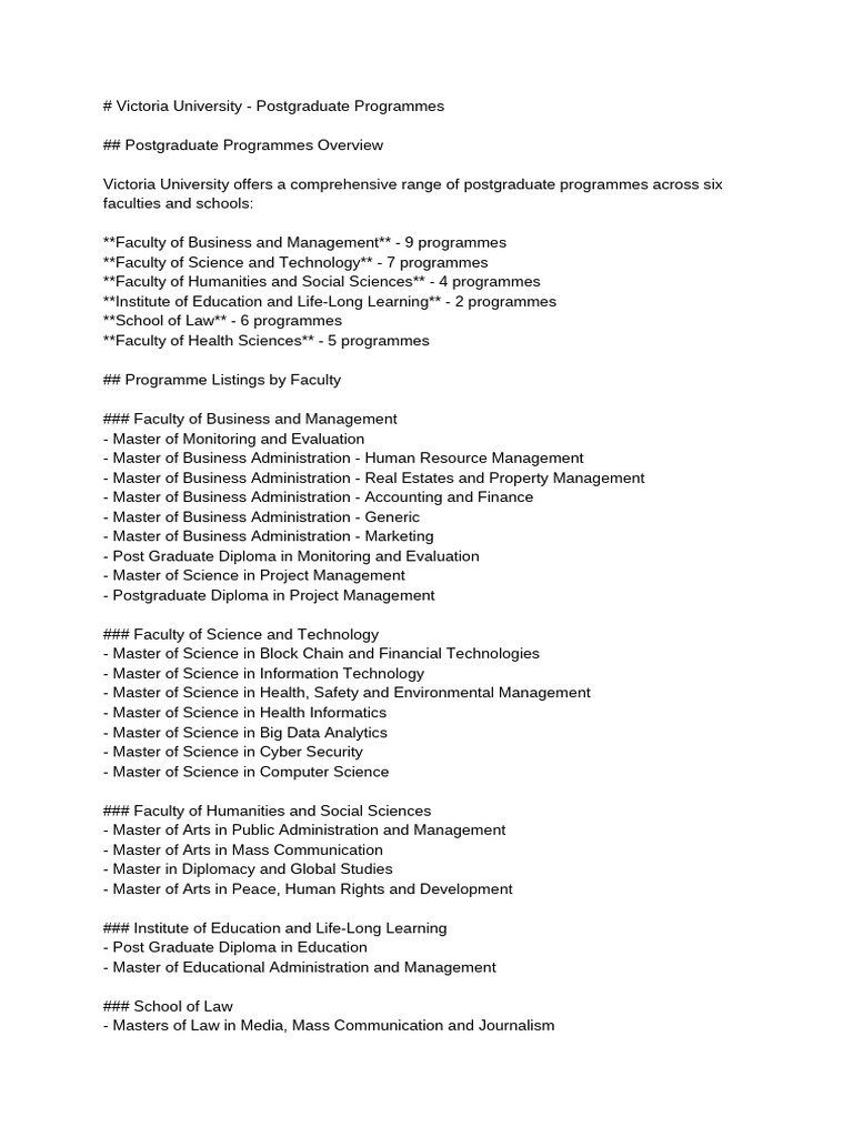 Victoria University Postgraduate Programs | PDF