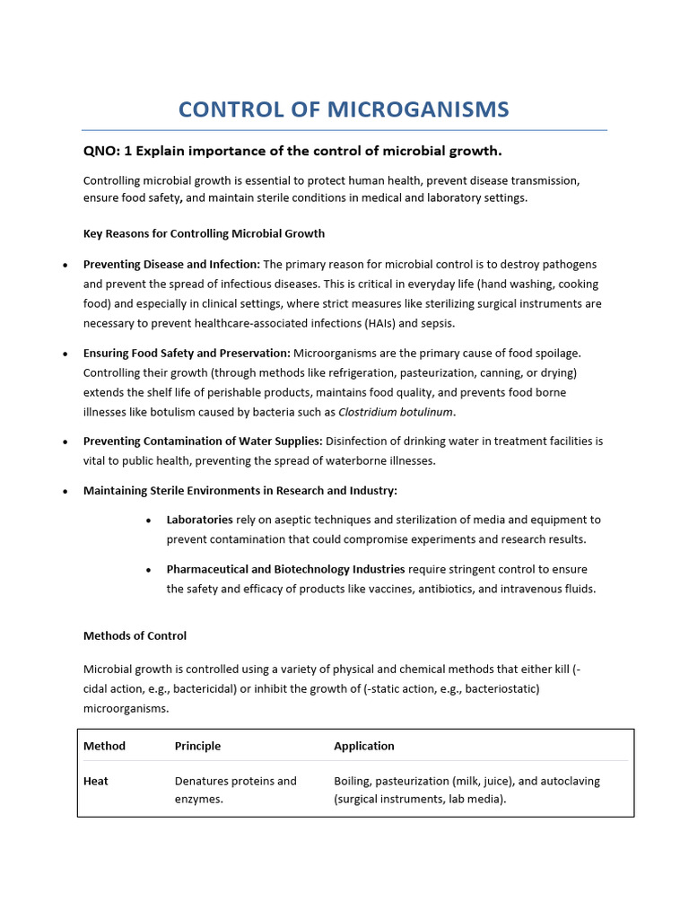 Microbial Growth Control Methods Explained | PDF | Sterilization ...