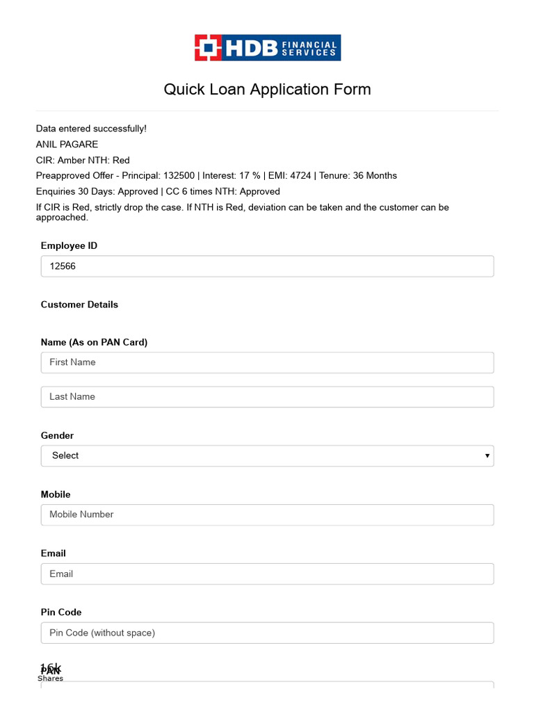 Quick Loan Application Form Details | PDF