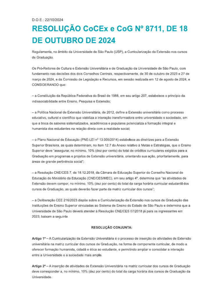 Resolução Cocex e Cog #8711, de 18 de Outubro de 2024 | PDF