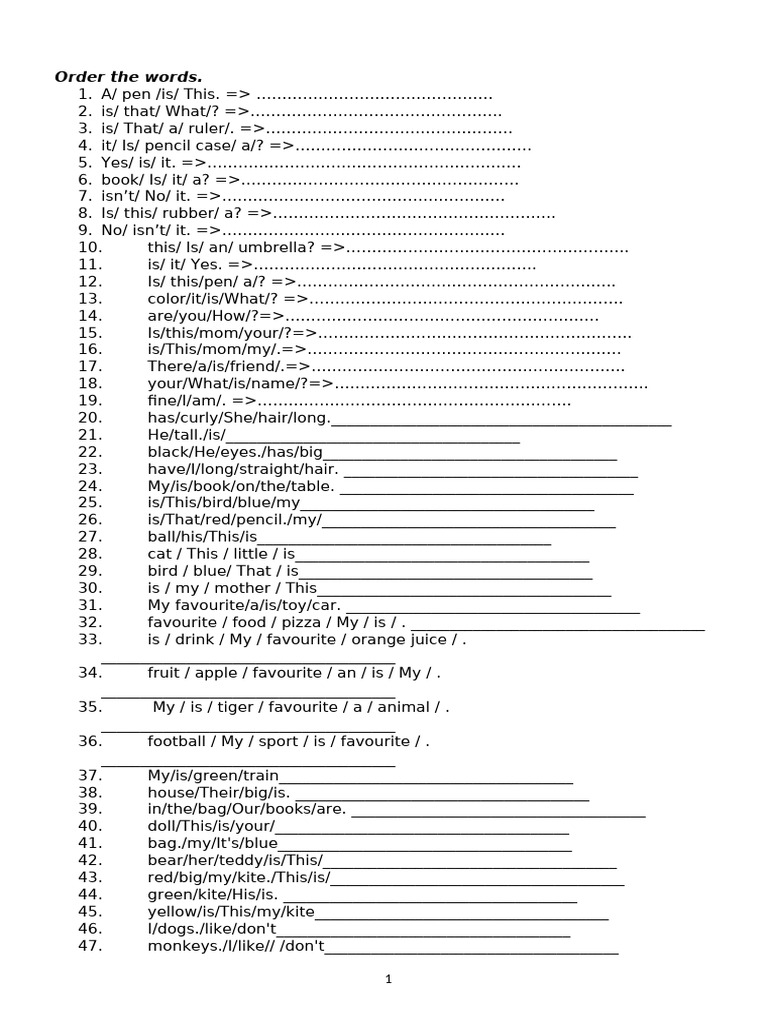 Word Order and Comprehension Exercises | PDF
