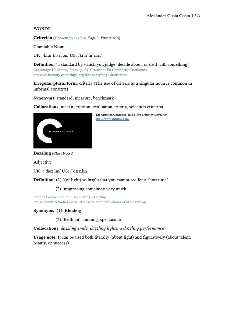 Vocabulary Definitions and Usage Examples | PDF | Noun | English Language