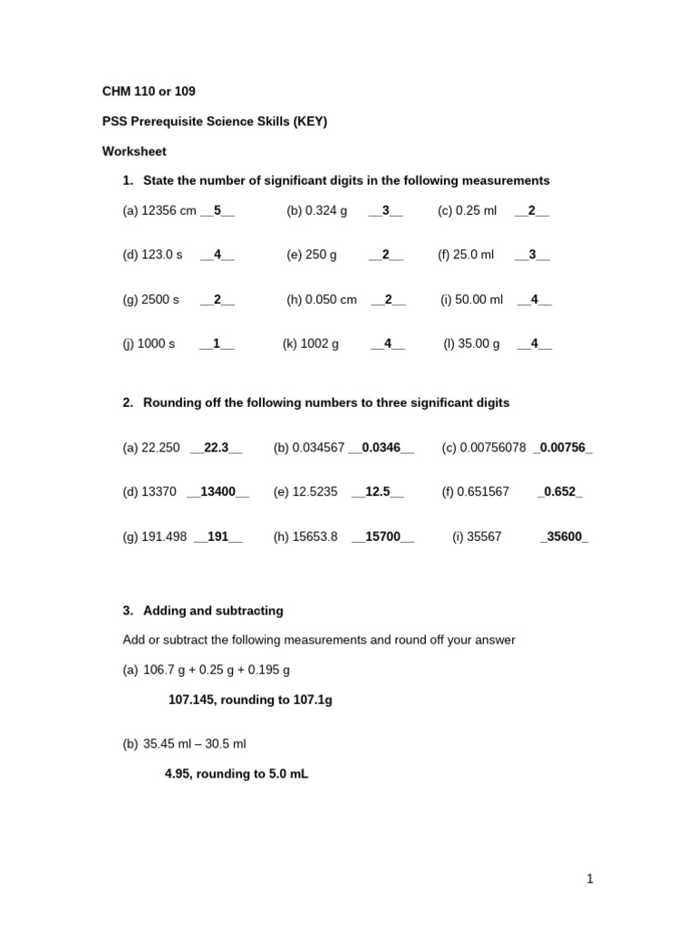 01 Key To Worksheet PSS Prerequisite Science Skills | PDF | Chess ...