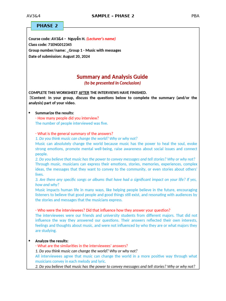 Anh Văn 3&4_Sample PBA Manual - PHASE 2 - Summary and Analysis | PDF ...