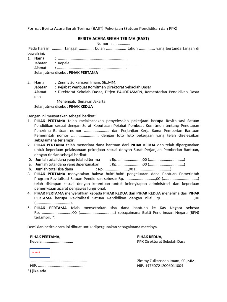 Format BAST Revitalisasi Pendidikan | PDF