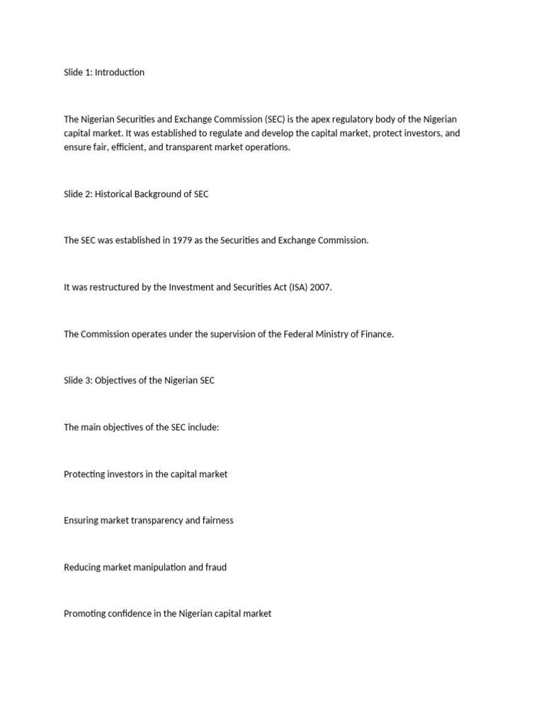 Overview of Nigerian SEC Functions | PDF | U.S. Securities And Exchange ...