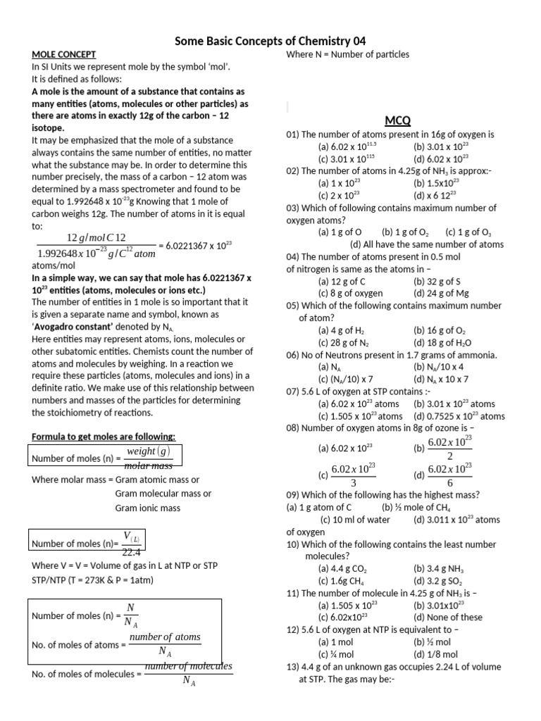 Understanding the Mole Concept in Chemistry | PDF | Mole (Unit) | Quantity