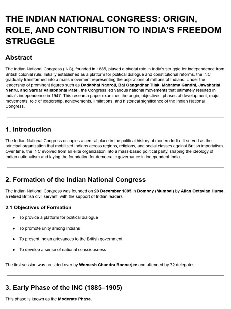 Indian National Congress and Freedom Struggle | PDF | Indian National ...