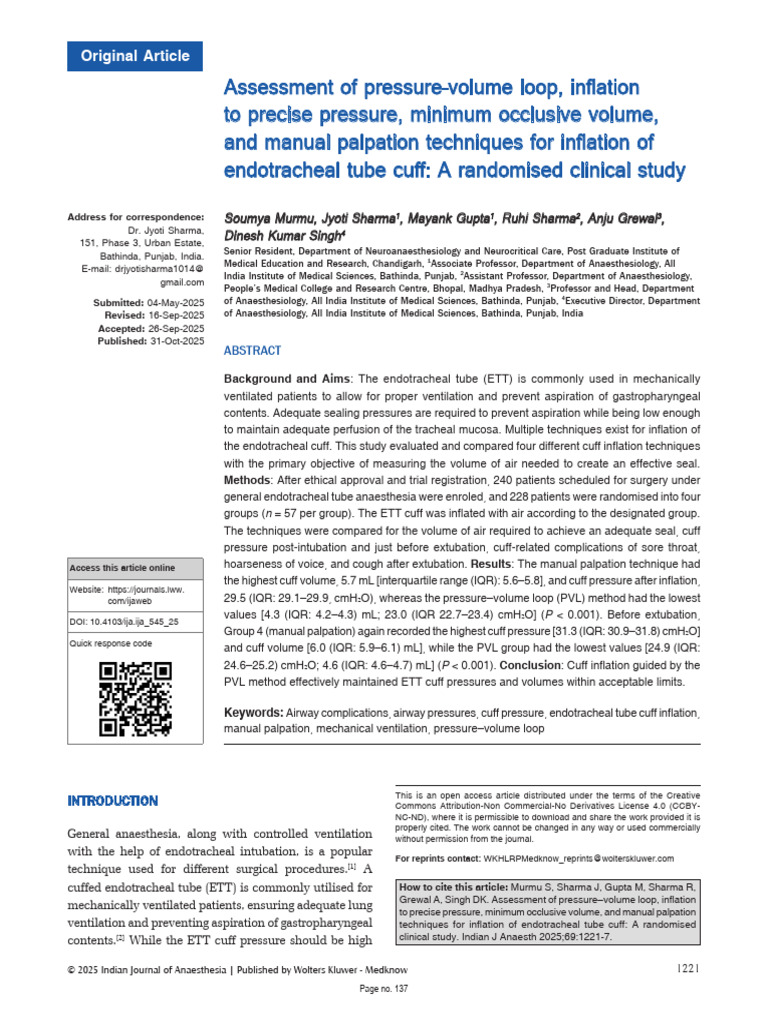 Assessment of Pressure Volume Loop, Inflation to.10 | PDF | Clinical ...
