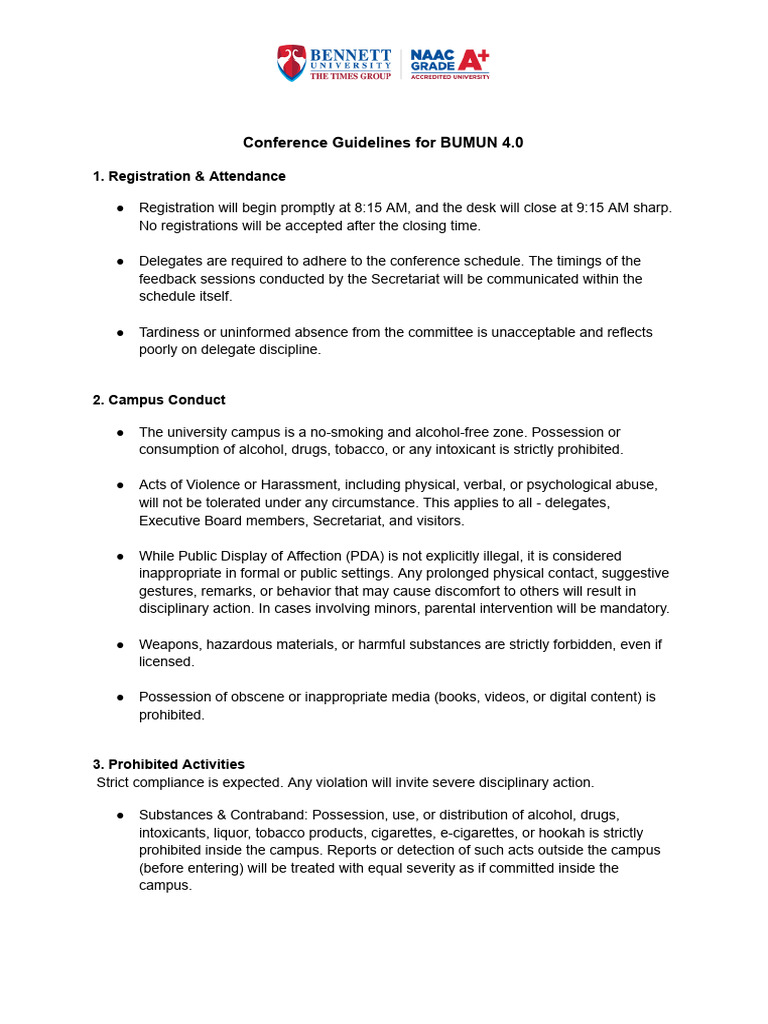 BUMUN 4.0 Conference Conduct Guidelines | PDF | Psychoactive Drugs ...