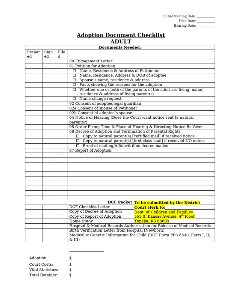 Adult Adoption Document Checklist | PDF | Adoption | Family Law