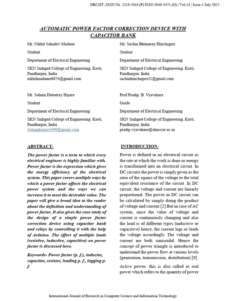 Automatic Power Factor Correction Device | PDF | Ac Power | Inductor